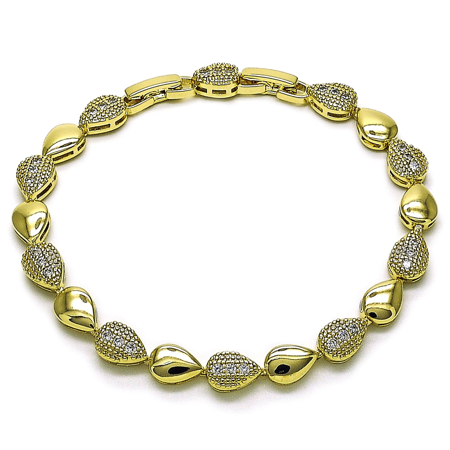 Gold Plated Gold Filled Oro Laminado Oro Laminado Tennis Bracelet, Gold Filled Style Teardrop Design, with White Cubic Zirconia, Polished, Golden 