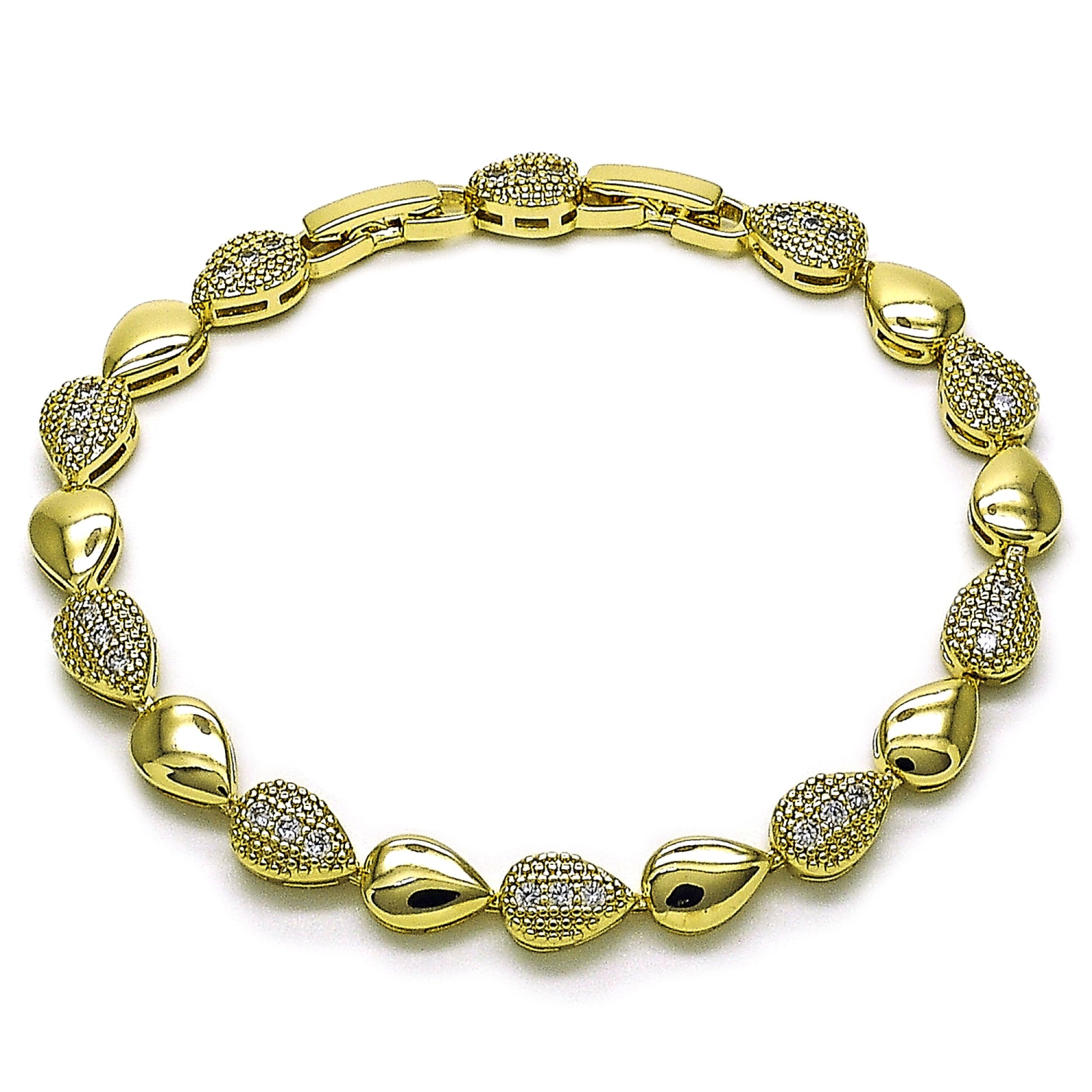 Gold Plated Gold Filled Oro Laminado Oro Laminado Tennis Bracelet, Gold Filled Style Teardrop Design, with White Cubic Zirconia, Polished, Golden 