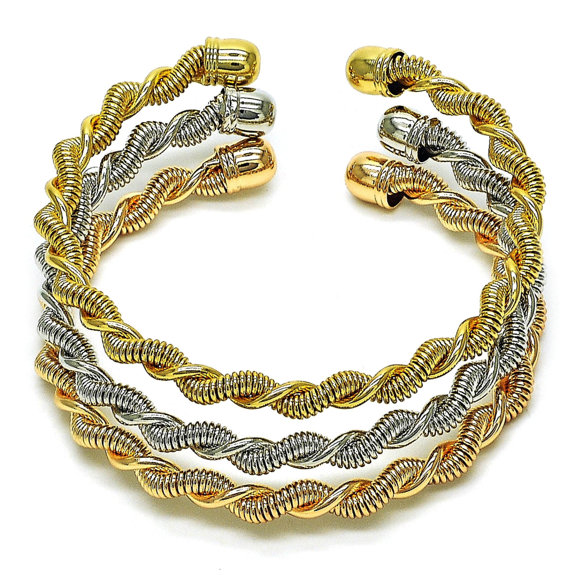Gold Plated Gold Filled Oro Laminado Oro Laminado Trio Bangle, Gold Filled Style Polished, Tricolor, 07.170.0014