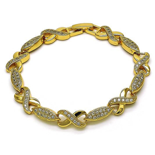 Gold Plated Gold Filled Oro Laminado Oro Laminado Fancy Bracelet, Gold Filled Style Infinite Design, with White Micro Pave, Polished, Golden 