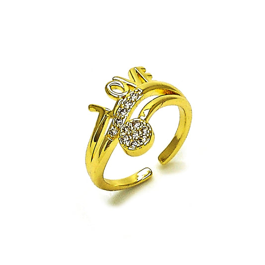 Gold Plated Gold Filled Oro Laminado Oro Laminado Multi Stone Ring, Gold Filled Style Love Design, with White Cubic Zirconia, Polished, Golden 