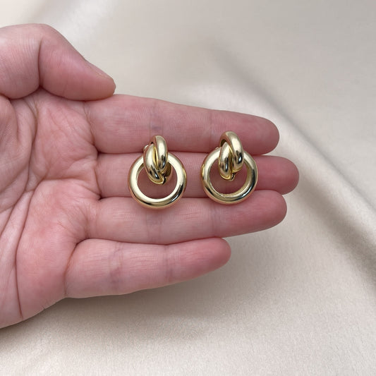 Oro Laminado Stud Earring, Gold Filled Style Chunky Design, Polished, Golden