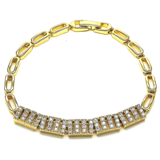Gold Plated Gold Filled Oro Laminado Oro Laminado Fancy Bracelet, Gold Filled Style with White Micro Pave, Polished, Golden 