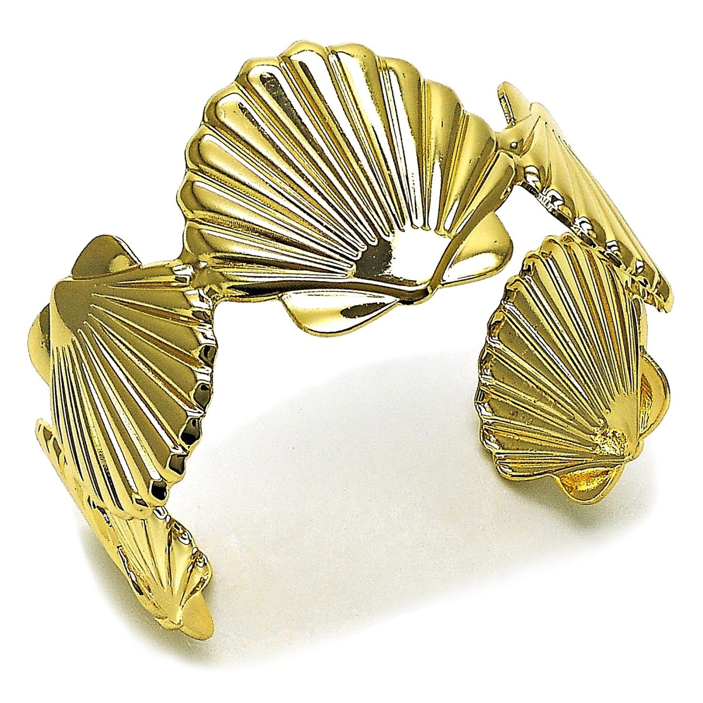 Gold Plated Gold Filled Oro Laminado Oro Laminado Individual Bangle, Gold Filled Style Shell Design, Polished, Golden 