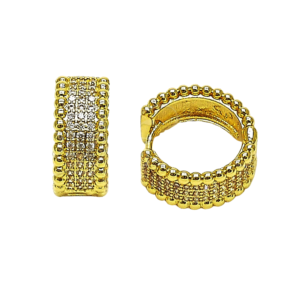 Oro Laminado Huggie Hoop, Gold Filled Style with White Cubic Zirconia, Polished, Golden Finish