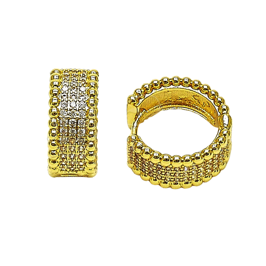 Oro Laminado Huggie Hoop, Gold Filled Style with White Cubic Zirconia, Polished, Golden Finish