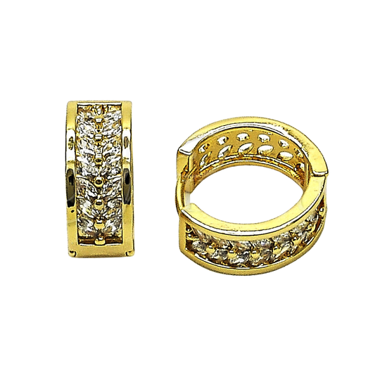 Oro Laminado Huggie Hoop, Gold Filled Style Baguette Design, with White Cubic Zirconia, Polished, Golden Finish