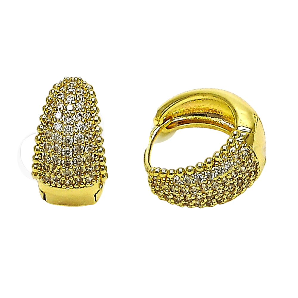 Oro Laminado Huggie Hoop, Gold Filled Style with White Cubic Zirconia, Polished, Golden Finish