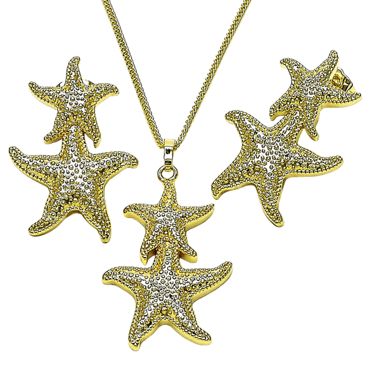 Oro Laminado Earring and Pendant Adult Set, Gold Filled Style Star Design, Matte Finish, Golden Finish