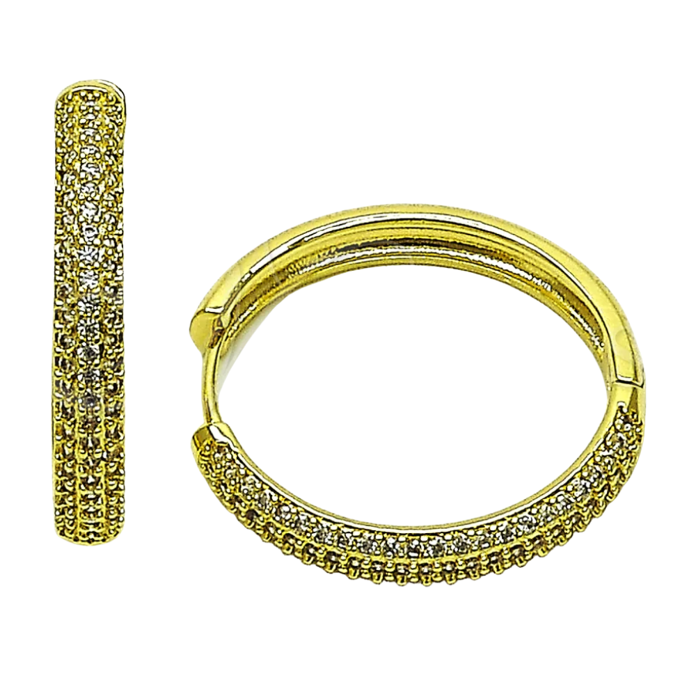 Oro Laminado Huggie Hoop, Gold Filled Style with White Cubic Zirconia, Polished, Golden Finish