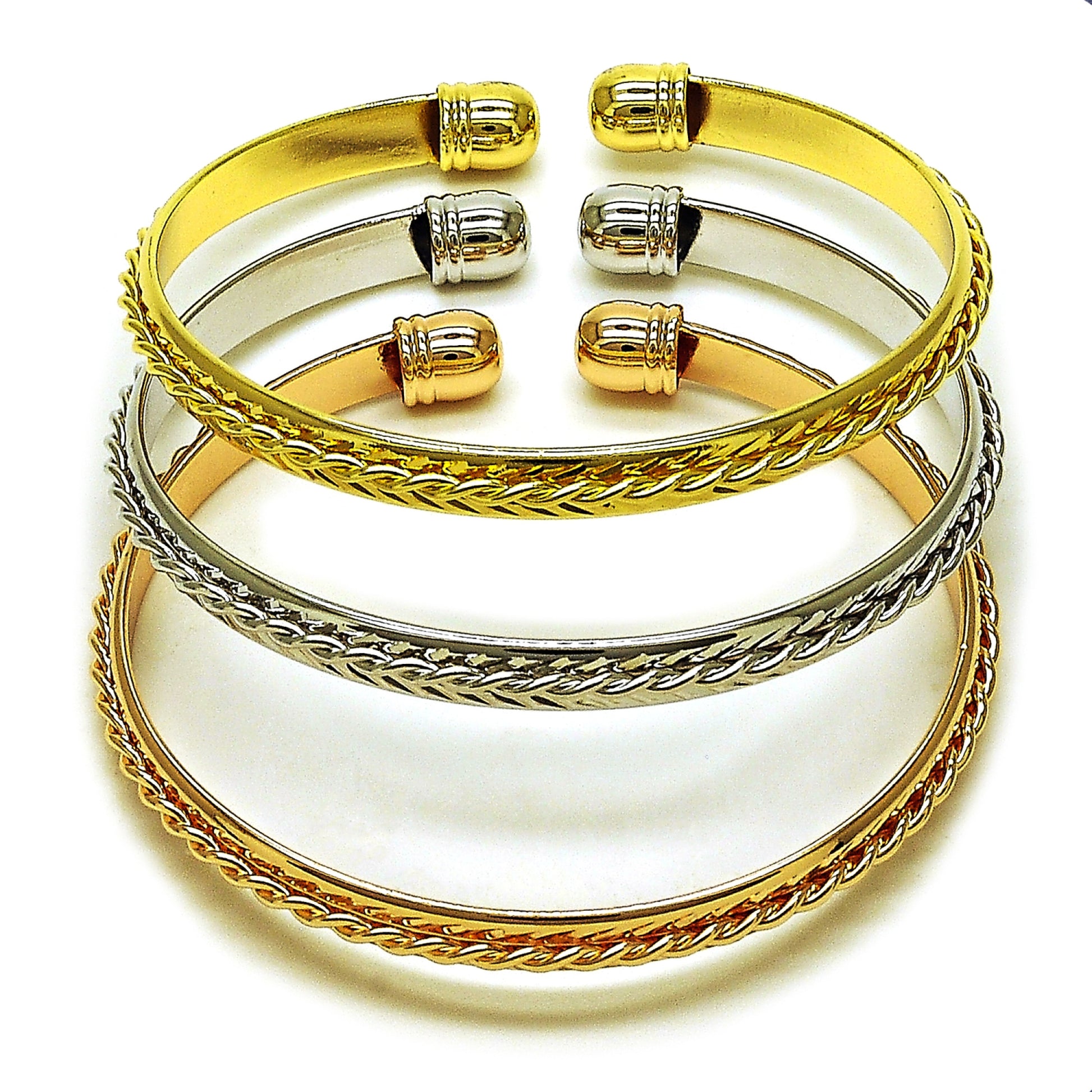 Gold Plated Gold Filled Oro Laminado Oro Laminado Trio Bangle, Gold Filled Style Polished, Tricolor, 07.170.0058