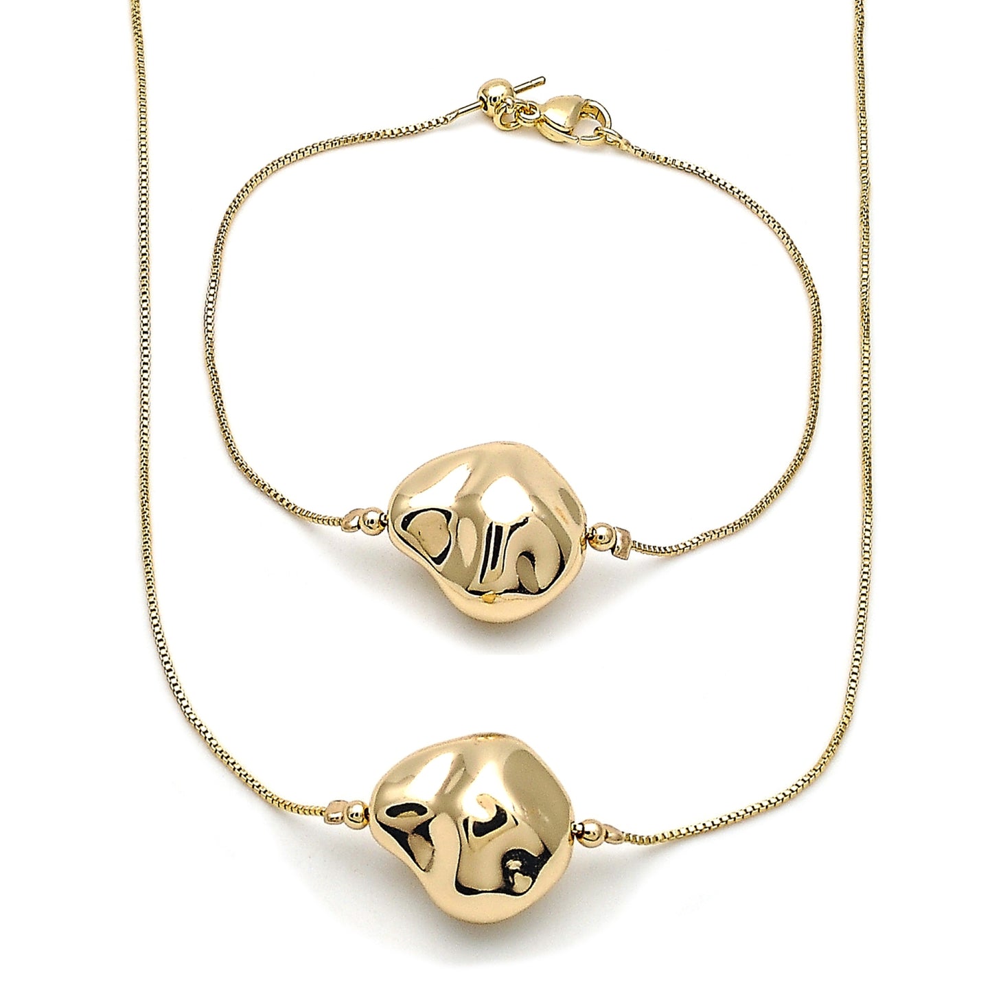 Oro Laminado Necklace and Bracelet, Gold Filled Style Box Design, Polished, Golden Finish