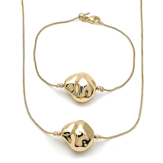 Oro Laminado Necklace and Bracelet, Gold Filled Style Box Design, Polished, Golden Finish