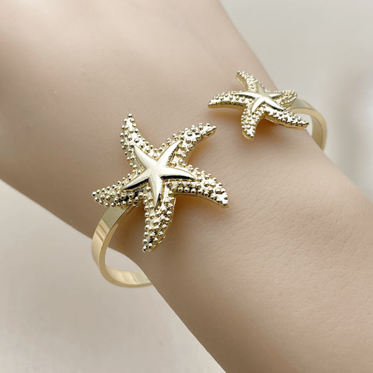 Oro Laminado Individual Bangle, Gold Filled Style Star Design, Polished, Golden