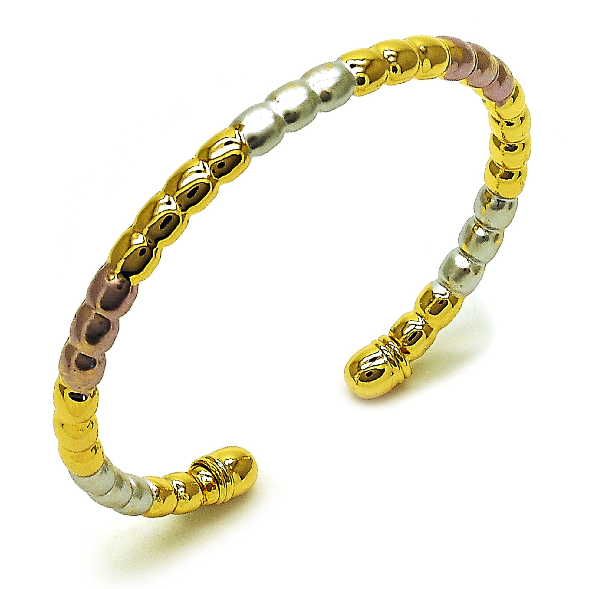 Oro Laminado Individual Bangle, Gold Filled Style Hollow Design, Polished, Tricolor, 07.170.0070
