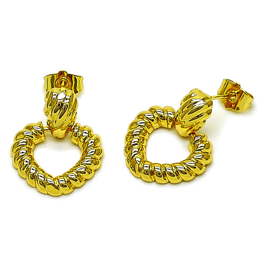 Gold Plated Gold Filled Oro Laminado Oro Laminado Stud Earring, Gold Filled Style Heart and Twist Design, Polished, Golden 