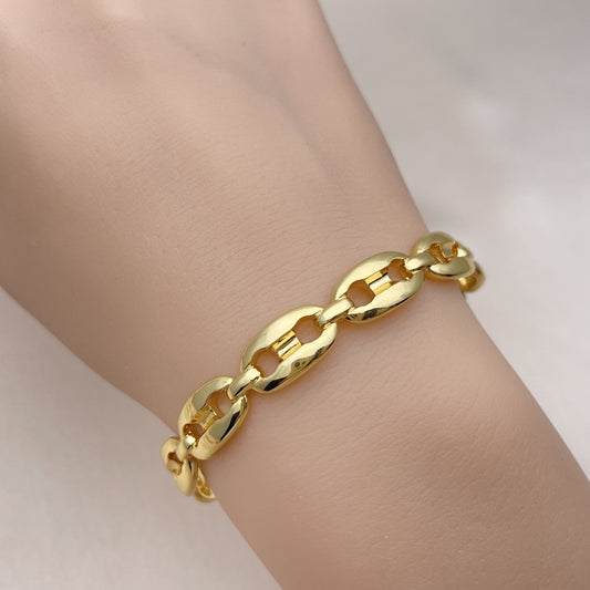 Oro Laminado Individual Bangle, Gold Filled Style Puff Mariner Design, Polished, Golden Finish