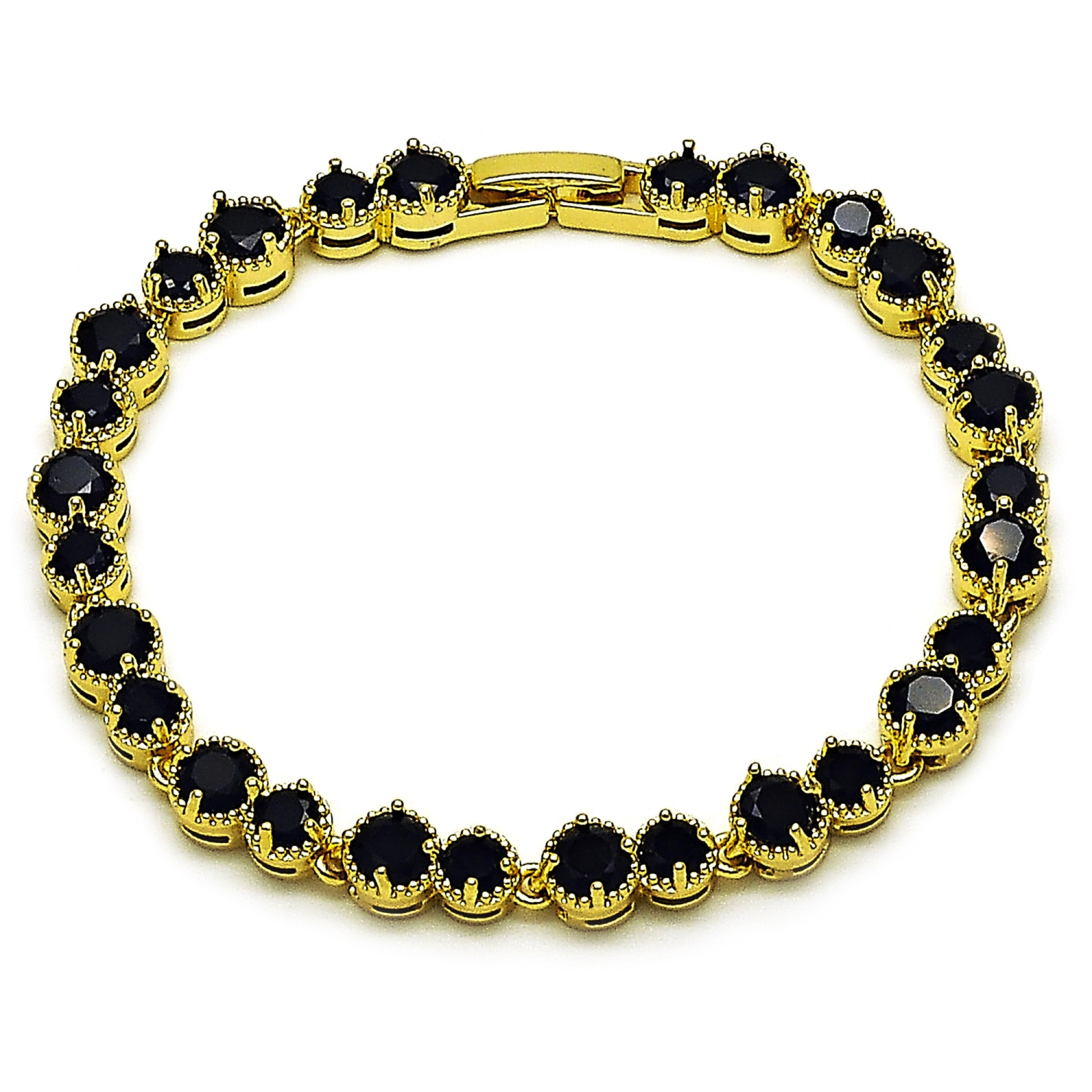 Gold Plated Gold Filled Oro Laminado Oro Laminado Tennis Bracelet, Gold Filled Style with Black Cubic Zirconia, Polished, Golden 