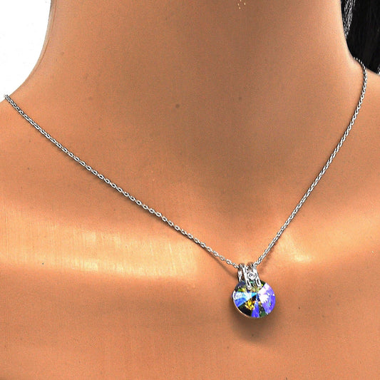 Rhodium Plated Pendant Necklace, with Crystal Swarovski Crystals and White Micro Pave, Polished, Rhodium Finish