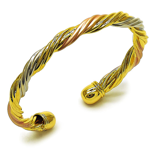 Oro Laminado Individual Bangle, Gold Filled Style and Hollow Polished, Tricolor, 07.170.0065