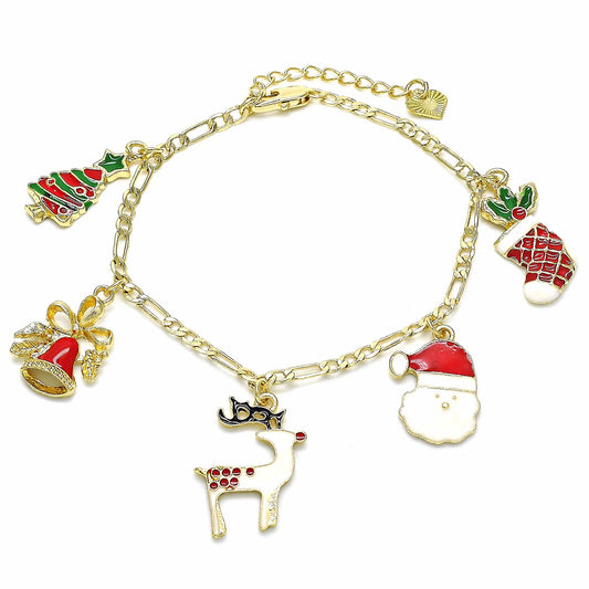 Oro Laminado Charm Bracelet, Gold Filled Style Tree and Star Design, Multicolor Enamel Finish
