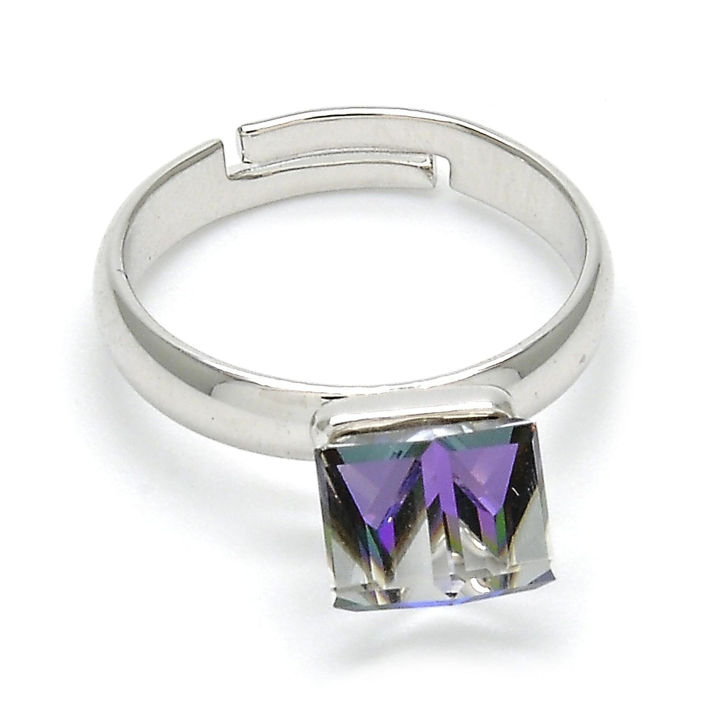 Rhodium Plated Multi Stone Ring, with Heliotrope Swarovski Crystals, Polished, Rhodium Finish