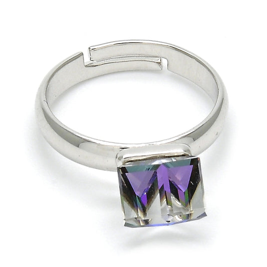 Rhodium Plated Multi Stone Ring, with Heliotrope Swarovski Crystals, Polished, Rhodium Finish