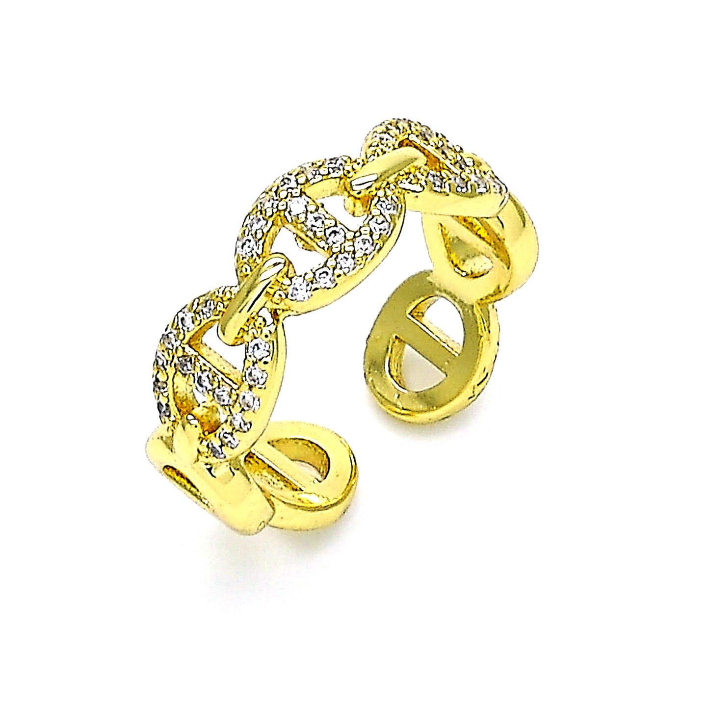 Oro Laminado Multi Stone Ring, Gold Filled Style Puff Mariner Design, with White Micro Pave, Polished, Golden Finish