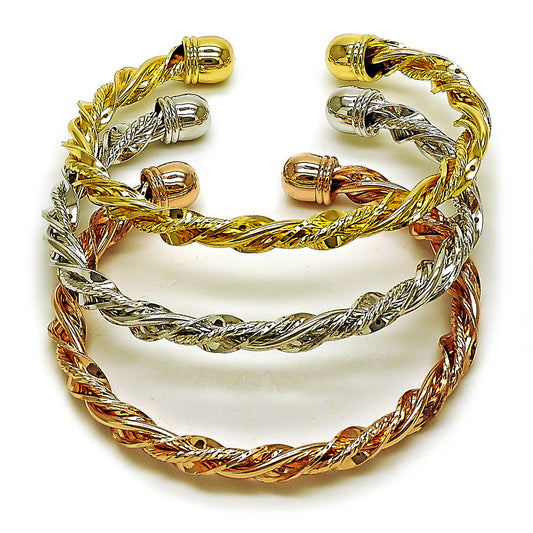 Gold Plated Gold Filled Oro Laminado Oro Laminado Trio Bangle, Gold Filled Style Polished, Tricolor, 07.282.0057