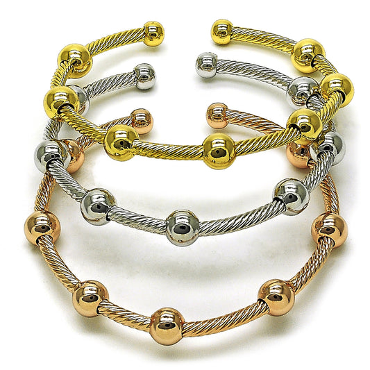 Oro Laminado Trio Bangle, Gold Filled Style and Ball Polished, Tricolor, 07.282.0023