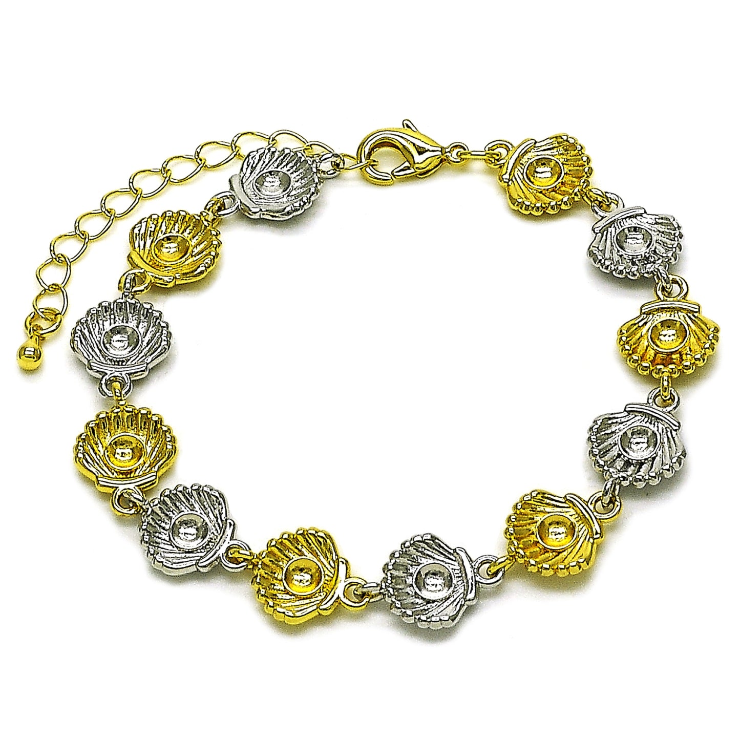 Gold Plated Gold Filled Oro Laminado Oro Laminado Tennis Bracelet, Gold Filled Style Shell Design, Polished, Two Tone, 03.341.0245.07