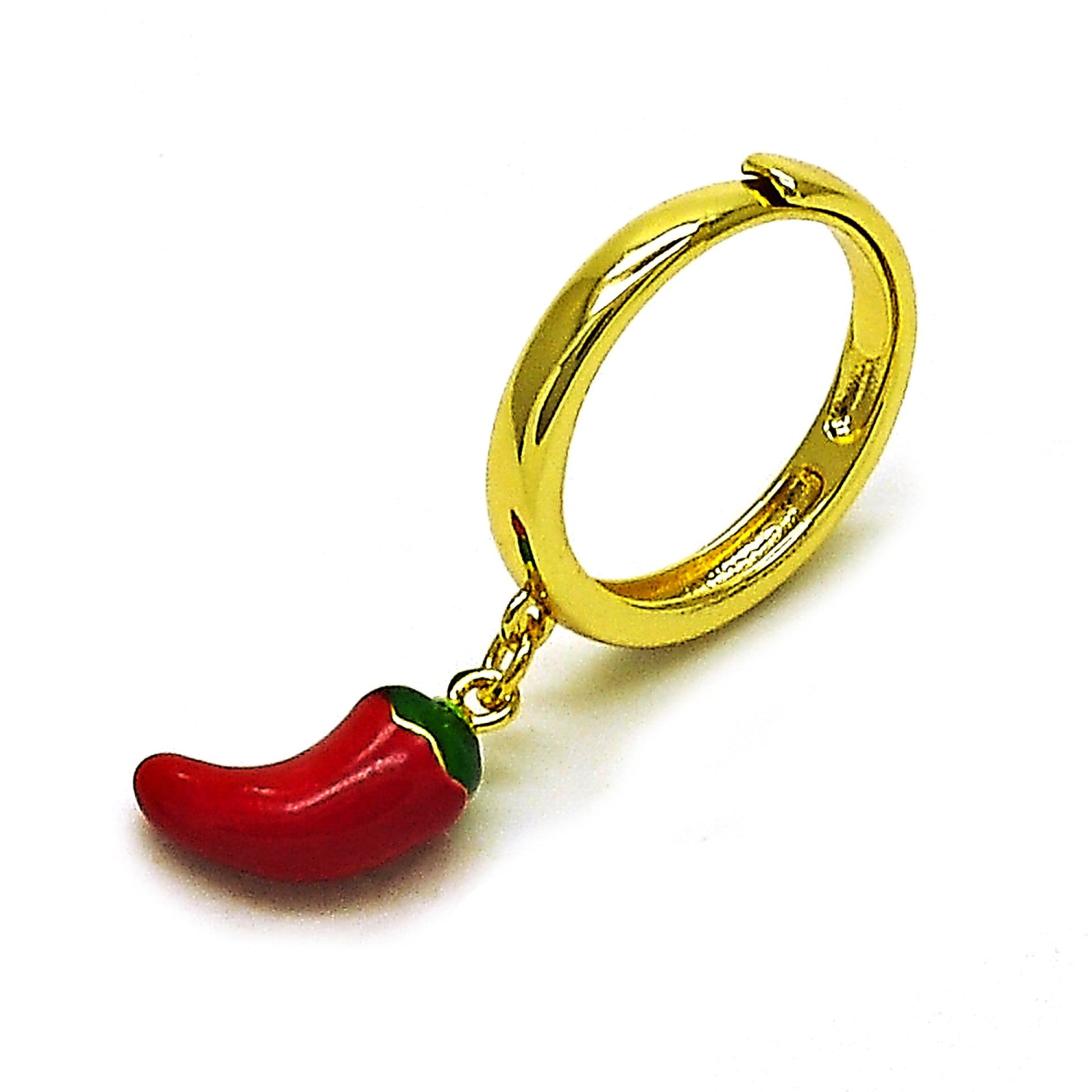 Oro Laminado Elegant Ring, Gold Filled Style Chili Design, Red Enamel Finish