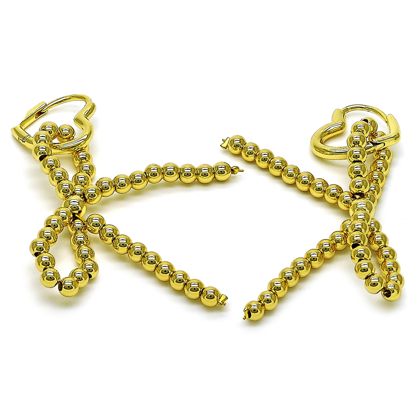 Oro Laminado Dangle Earring, Gold Filled Style Bow and Heart Design, Polished, Golden Finish