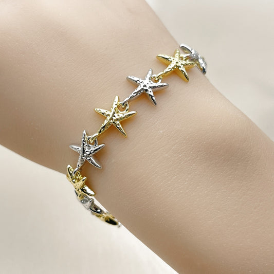 Oro Laminado Tennis Bracelet, Gold Filled Style Star Design, Diamond Cutting
