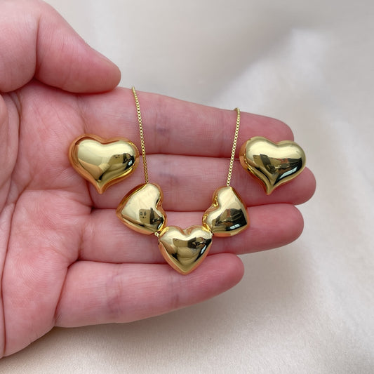 Oro Laminado Necklace and Earring, Gold Filled Style Chunky and Hollow Design, Polished, Golden Finish