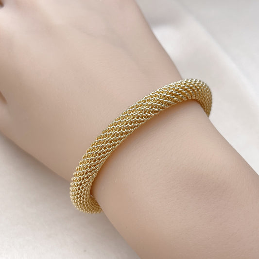 Oro Laminado Individual Bangle, Gold Filled Style Filigree Design, Polished, Golden Finish