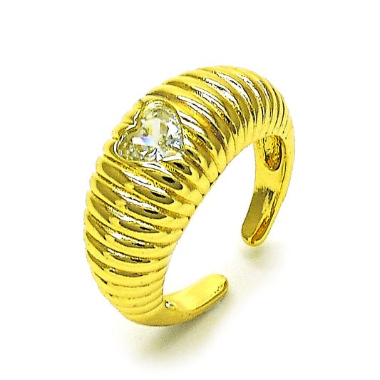 Oro Laminado Multi Stone Ring, Gold Filled Style Chunky Design, with White Cubic Zirconia, Diamond Cutting Finish