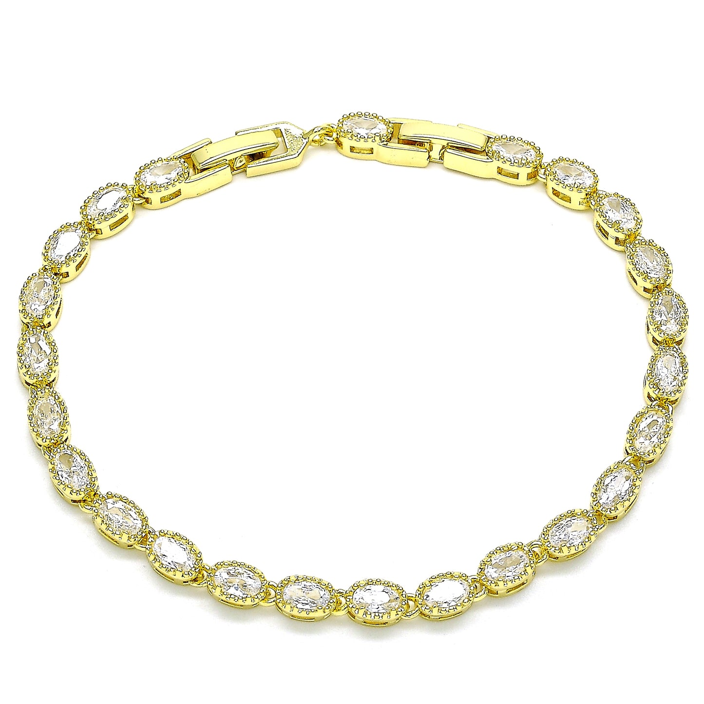 Oro Laminado Tennis Bracelet, Gold Filled Style with White Cubic Zirconia, Polished, Golden Finish