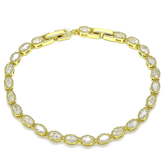 Oro Laminado Tennis Bracelet, Gold Filled Style with White Cubic Zirconia, Polished, Golden Finish