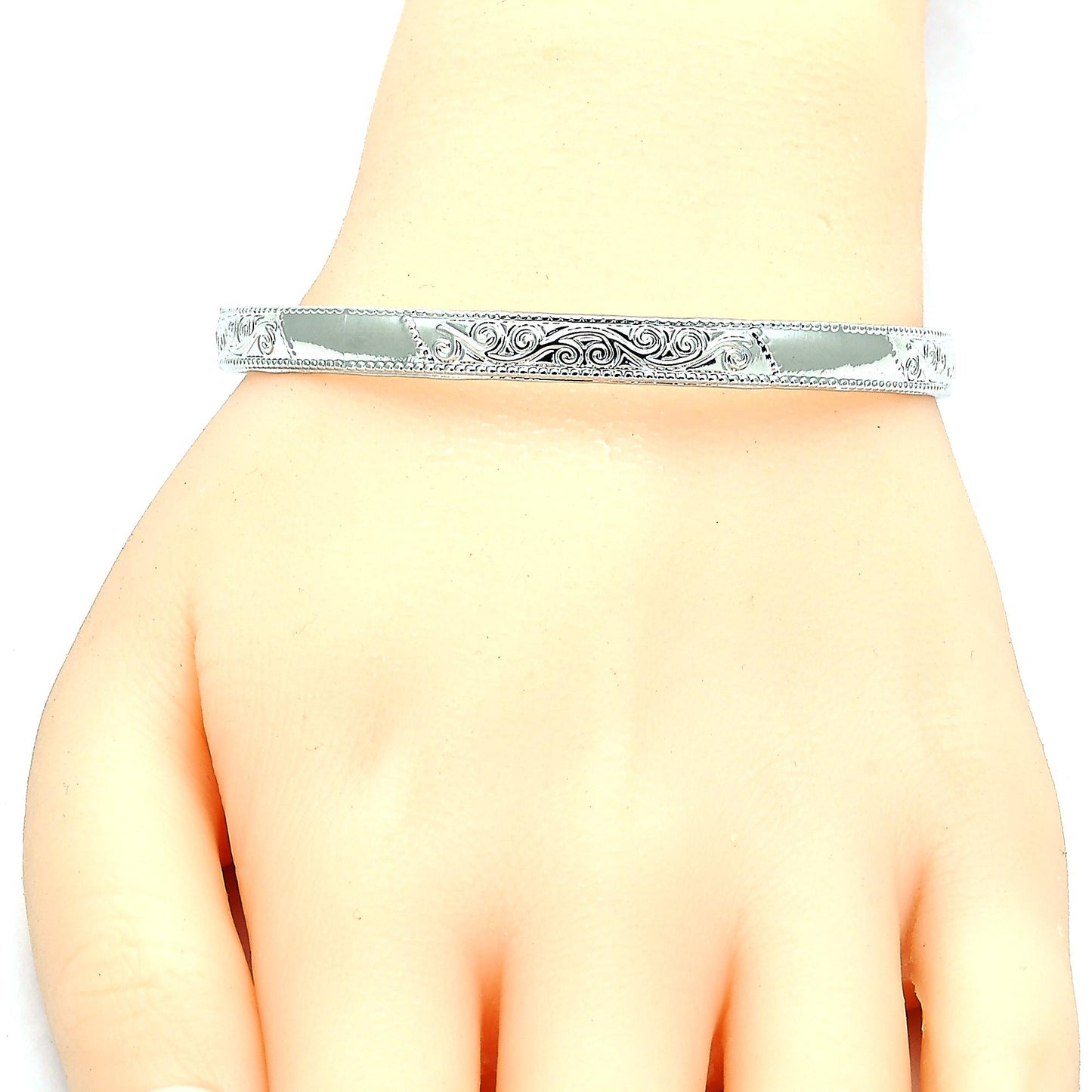 Rhodium Plated Individual Bangle, Polished, Rhodium Finish