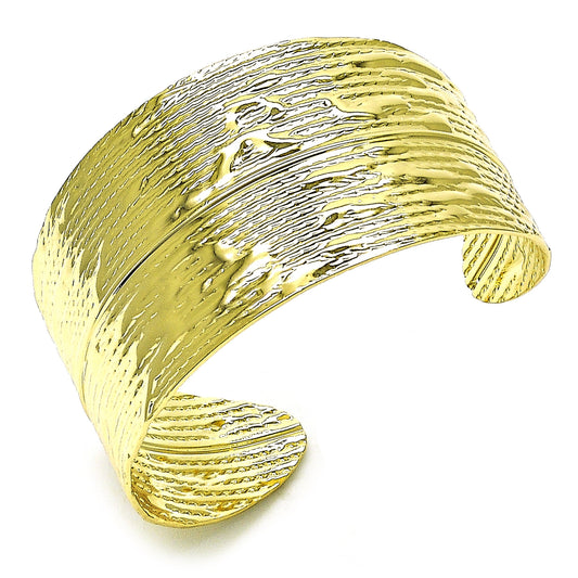 Oro Laminado Individual Bangle, Gold Filled Style Leaf Design, Polished, Golden Finish