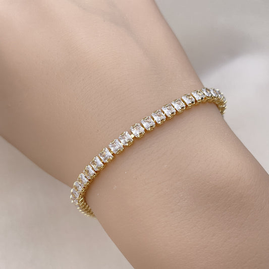 Oro Laminado Tennis Bracelet, Gold Filled Style with White Cubic Zirconia, Polished, Golden Finish
