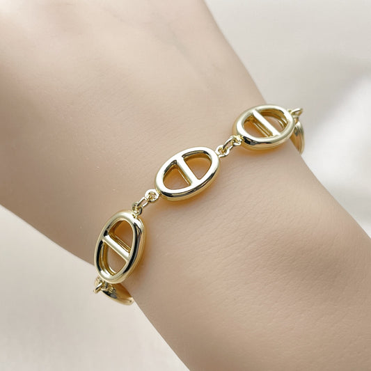 Oro Laminado Fancy Bracelet, Gold Filled Style Puff Mariner and Mariner Design, Polished, Golden Finish