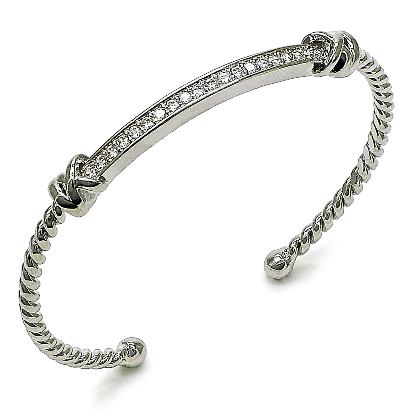 Rhodium Plated Individual Bangle, with White Cubic Zirconia, Polished, Rhodium Finish