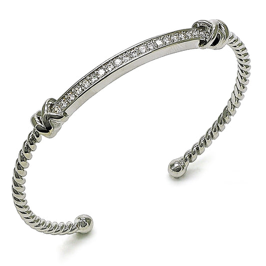 Rhodium Plated Individual Bangle, with White Cubic Zirconia, Polished, Rhodium Finish