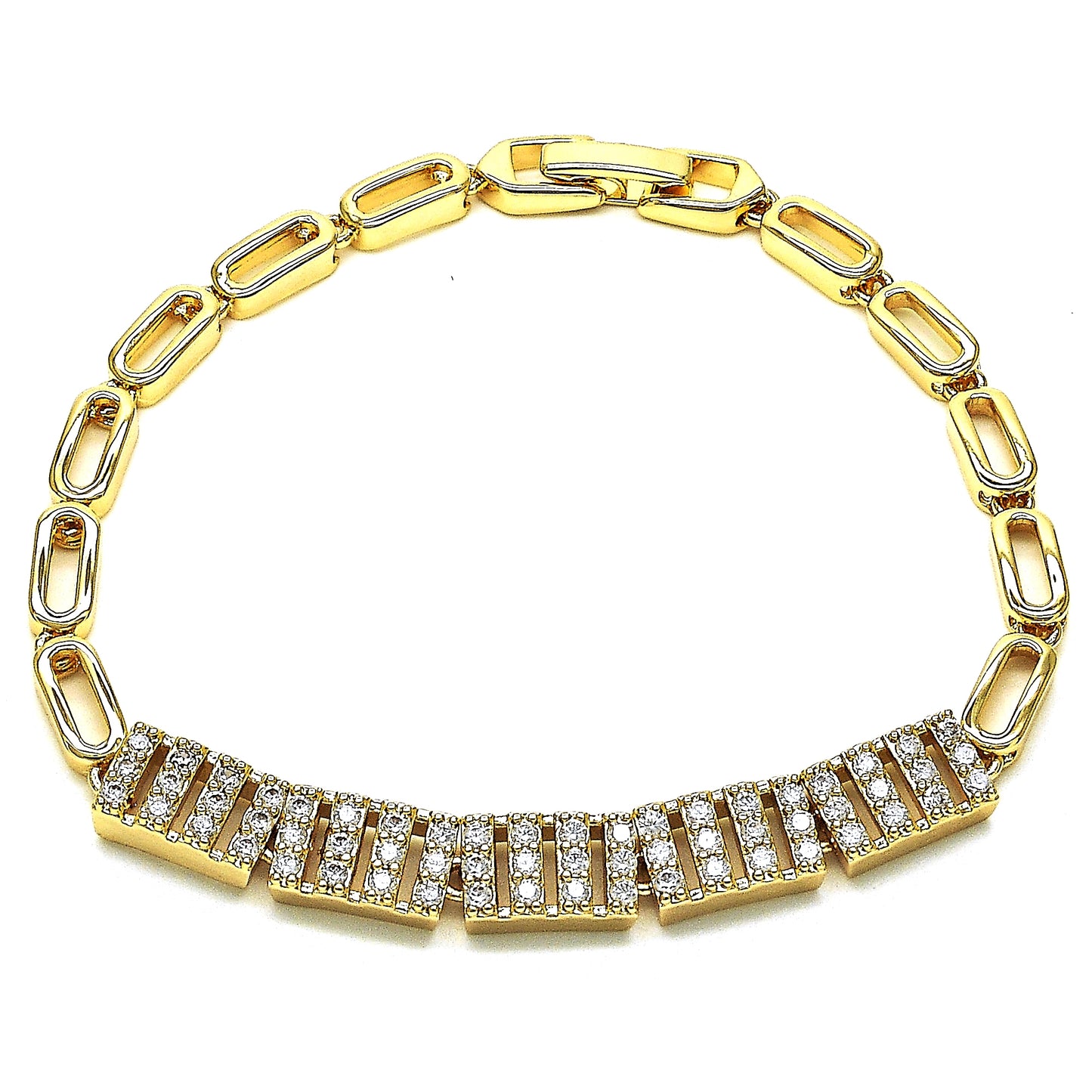 Gold Plated Gold Filled Oro Laminado Oro Laminado Fancy Bracelet, Gold Filled Style with White Micro Pave, Polished, Golden 