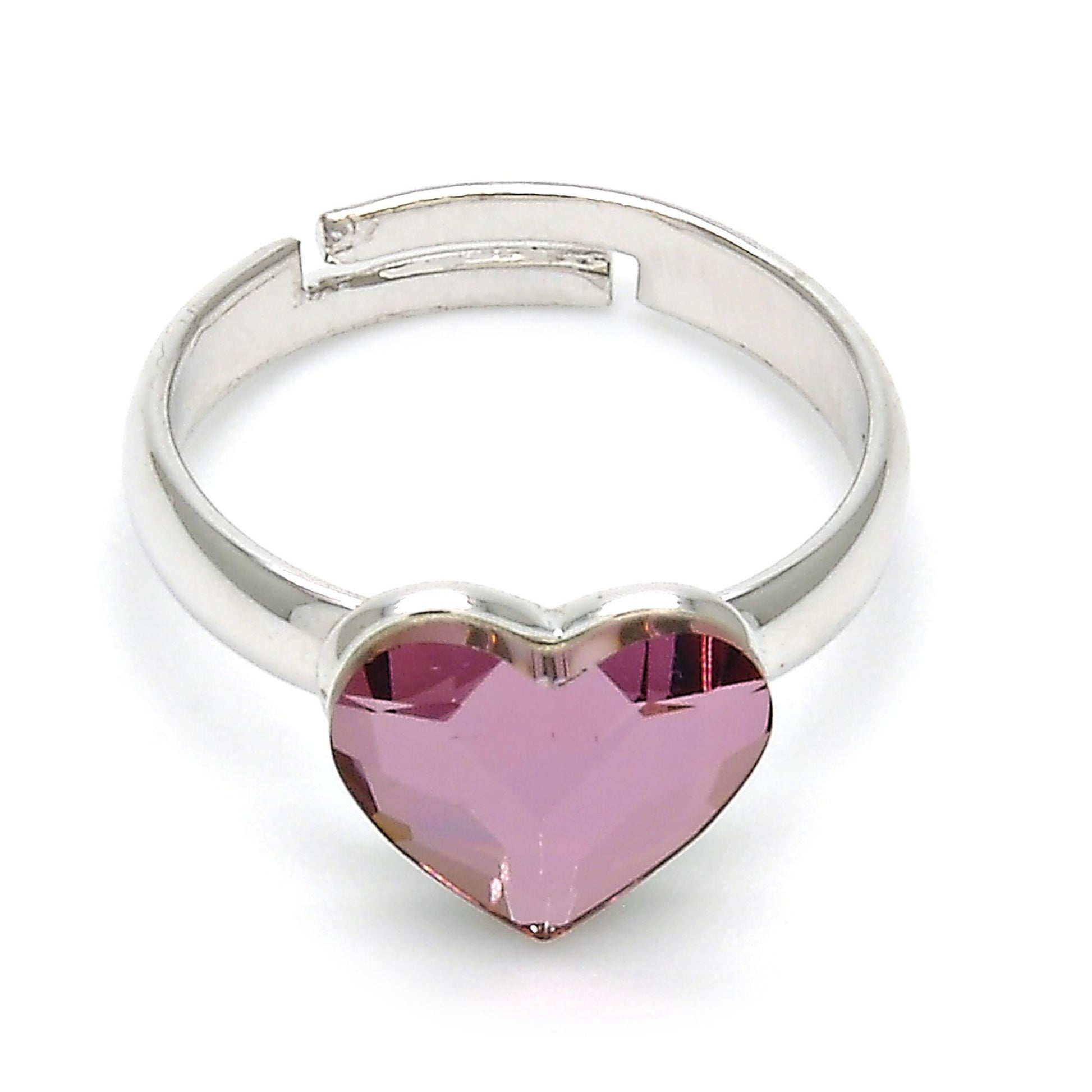 Rhodium Plated Multi Stone Ring, Heart Design, with Antique Pink Swarovski Crystals, Polished, Rhodium Finish