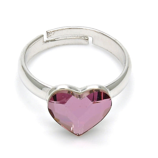 Rhodium Plated Multi Stone Ring, Heart Design, with Antique Pink Swarovski Crystals, Polished, Rhodium Finish