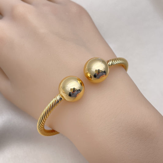 Oro Laminado Individual Bangle, Gold Filled Style Ball and Twist Design, Polished, Golden