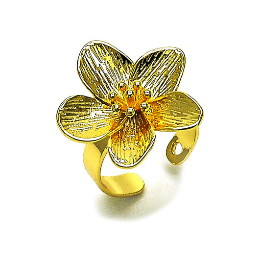 Oro Laminado Elegant Ring, Gold Filled Style Flower Design, Diamond Cutting Finish